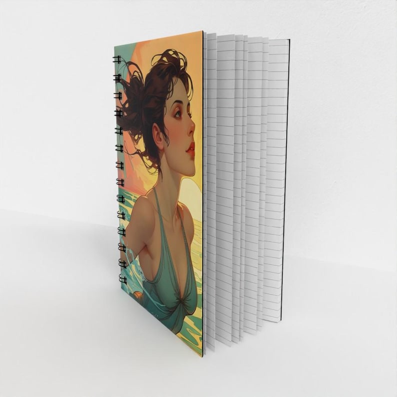 Sea-inspired wellbeing journal with spiral binding, featuring wild swimming art, ideal for open water swim gifts.