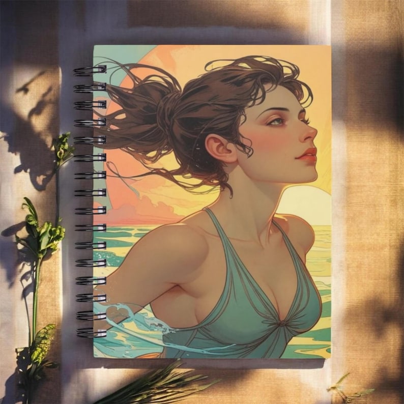 Sea-inspired wellbeing journal, perfect gift for wild swimmers, features sunrise art.