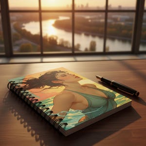 Wild swimming journal with sunrise artwork and rich, calming colors for sea lovers.