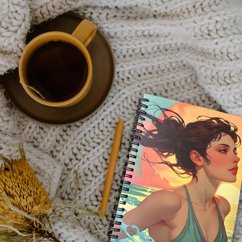 Sea-inspired wellbeing journal with wild swimmer artwork, perfect gift for open water swimmers and sea lovers..