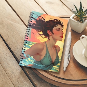 Sea inspired wellbeing journal with wild swimming art for reflective writing and gifting.