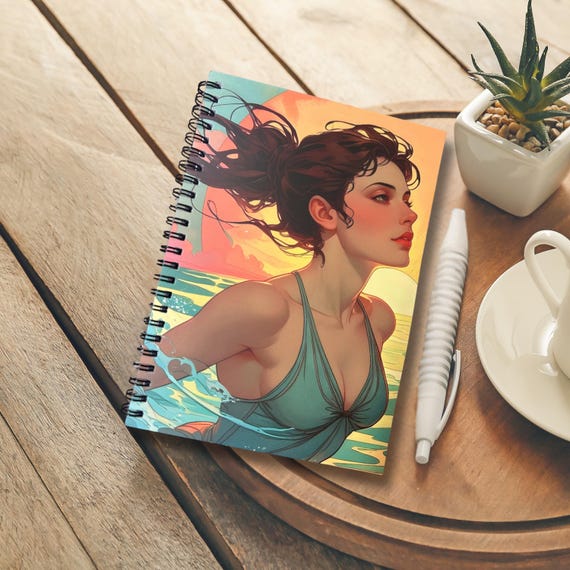 Wild Swimming Journal, Illustrated A5 Wellbeing Notebook, Sea Swimmer Gift. 'Warm Water Memories'
