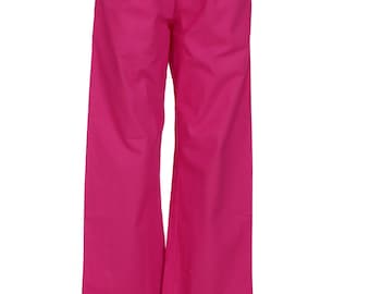 Pink Palazzo Pants for Women | High Waist Wide Leg Cotton Trousers | S-6XL