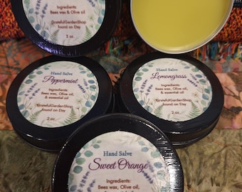 Moisturizing and soothing Hand salve!  Enjoy these natural salves in a variety of scents, including unscented. Get your moisture on!!