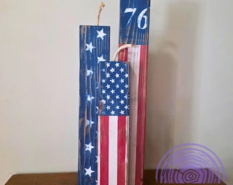 Patriotic Wooden Firecracker Decor Set | Rustic Americana Porch Decor | 4th of July Wood Firecrackers | Memorial Day Tiered Tray Decor