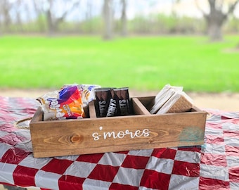 Smores Tray | S'mores Bar|  Smore's Station | Smores Caddy With Handles | S'mores Decor | Rustic Wood Smores Box | Wedding Dessert Station