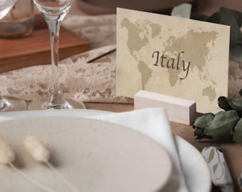 Custom Wedding Table Name Cards - Vintage World Map - Printable Travel Wedding Decor - Destination Wedding in Italy - 10x15 Signs