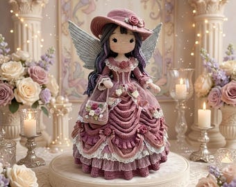 Victorian Fairy Doll Crochet Pattern PDF, Angel Amigurumi Doll Pattern, Handmade Pink Mauve Fantasy Doll Tutorial, Elegant Crochet Doll