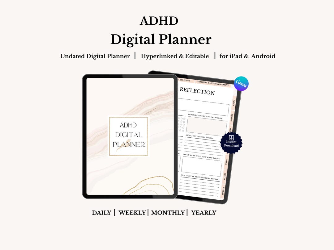 ADHD Digital Planner | Undated Hyperlinked Planner for iPad & Goodnotes ...