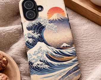 Funda para teléfono con olas japonesas, funda para iPhone con la Gran Ola de Kanagawa, funda con arte vintage, funda estética japonesa, regalo para amantes del arte.