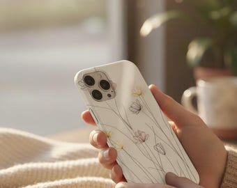 Funda minimalista para teléfono con flores silvestres y delicado arte floral lineal