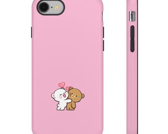 Funda protectora rosa de doble capa con diseño de osos besándose