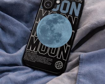 Funda para iPhone con diseño de luna azul, diseño de arte espacial, minimalista, ideal como regalo para amantes del espacio.