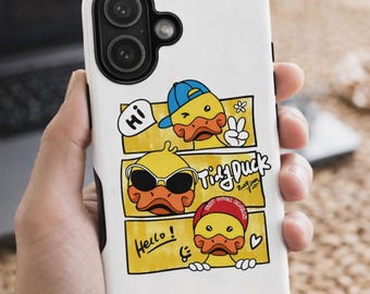Capa de celular fofa de pato, capa de iPhone divertida de pato de desenho animado, design estético de pato amarelo, capa de celular kawaii para presente, capa de iPhone Y2K