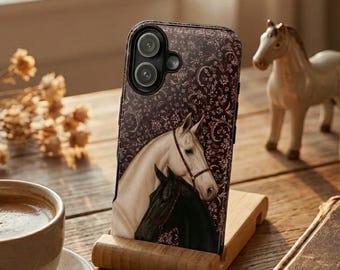 Capa para celular com estampa de cavalo vintage, estilo Dark Academia, presente para amantes de cavalos, capa retrô com estampa de damasco.