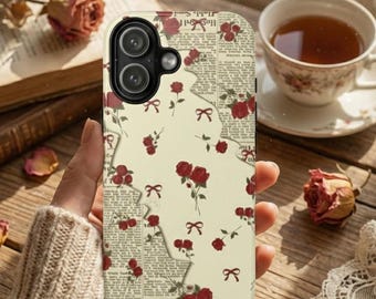 Vintage Rose iPhone Case | Cottagecore Floral Phone Case, Romantic Aesthetic, Bookish Floral Design, Elegant iPhone Cover, Gift for Her