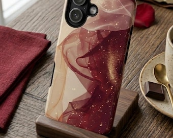 Capa elegante e abstrata para iPhone - Capa de luxo com design de mármore vermelho e dourado, capa romântica e chique, presente para ela.