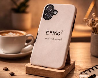 Capa de celular divertida com tema de café - Estética minimalista bege - Presente para nerd - Capa para iPhone para amantes de física - Design de café com leite energético