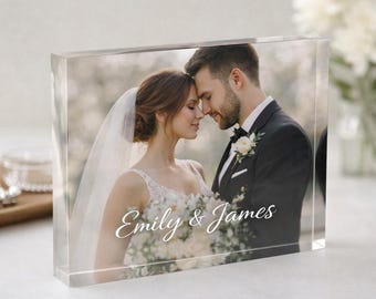 Bloque de fotos acrílico personalizado - Regalo de boda personalizado con nombre - Recuerdo de aniversario y pareja