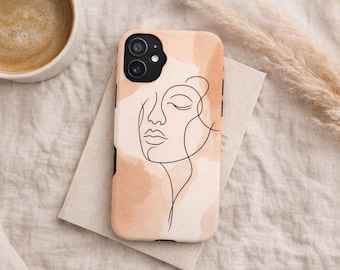 Funda para teléfono con arte lineal minimalista, funda para iPhone con arte abstracto femenino, funda estética beige, funda bohemia moderna, regalo artístico