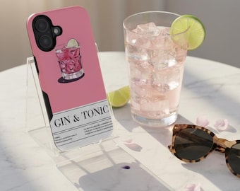 Capa para celular com estampa de Gin Tônica Rosa, Arte Estética de Coquetel, Adesivo de Celular Feminino para o Verão, Presente Moderno para Ela