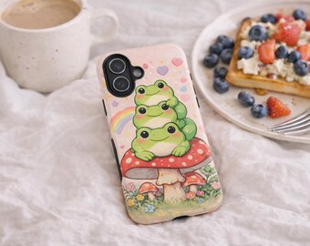Capinha de celular fofa de sapo, capinha de iPhone kawaii de sapo, capinha de sapo cogumelo, capinha de celular com estética pastel, presente para ela