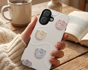 Cute Bear iPhone Case | Kawaii Phone Case, Pastel Aesthetic Cover, Cozy Animal Design, Soft Cute iPhone Case, Gift for Her