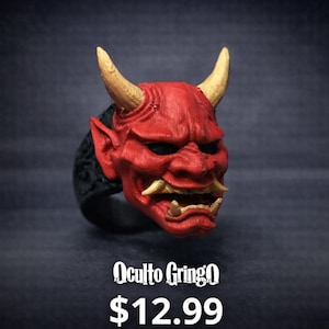Anillo de máscara Hannya – Demonio Oni japonés, joyería de terror samurai