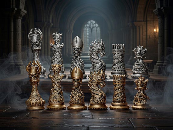 Gothic Skull Chess Set – Dark Fantasy Chess Pieces – Gift for