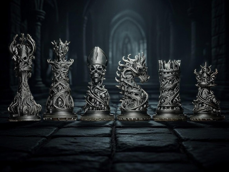 Gothic Skull Chess Set – Dark Fantasy Chess Pieces – Gift for Gamers ...