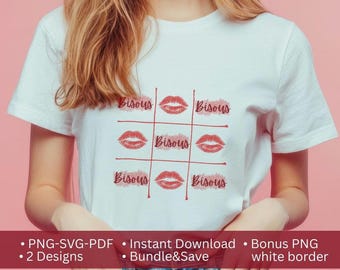Bisous Lips PNG SVG PDF, French Valentine's Day ClipartDesign (Digital Download)