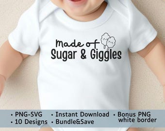 Baby Onesie SVG PNG Clipart, Sugar & Giggles Design, 10 Set Designs (Digital Download)