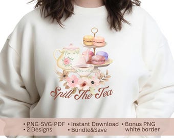 Spill The Tea PNG SVG PDF Clipart, Regency Floral Design (Digital Download)