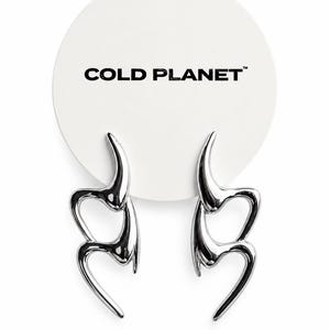 Futuristic Statement Earrings, Silver Stainless Steel Earrings, Unisex Y2K Earrings, Cyber Alternative Jewelry