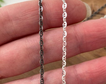 Lightweight Flat Anchor Chain Necklace // Solid Silver, or Medium Antiqued Oxidized Finish / Custom Length Bracelet, Anklet Or Necklace