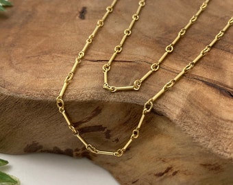 14k Gold Filled Bar & Link Chain Necklace, Yellow Gold Chain in Custom Lengths - 14, 16, 18, 20, 22, 24, 26, 28 Inches