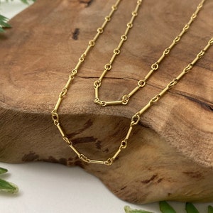 14k Gold Filled Bar & Link Chain Necklace, Yellow Gold Chain in Custom Lengths - 14, 16, 18, 20, 22, 24, 26, 28 Inches