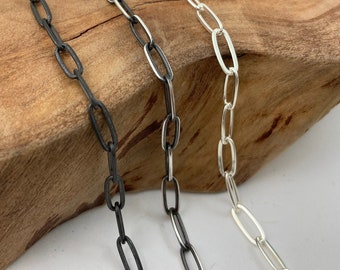 Paperclip Sterling Silver Chain Necklace: 3.2mm, Oxidized Finish