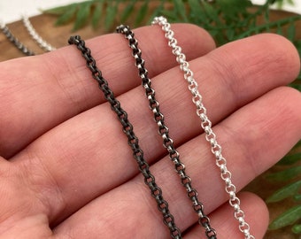Solid Sterling Silver Rolo Chain - Medium Weight in Silver, Antique or Dark Silver Finish - 14, 16, 18, 20, 24, 28, 30 inch lengths