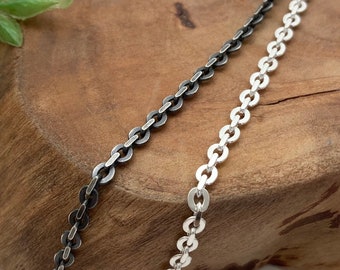 NEW Flat Oval Cable Chain Solid Sterling Silver // Silver or Antique Oxidized Patina Finish / Unisex Men & Women Bracelet or Necklace