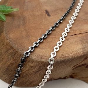 NEW Flat Oval Cable Chain Solid Sterling Silver // Silver or Antique Oxidized Patina Finish / Unisex Men & Women Bracelet or Necklace image 1