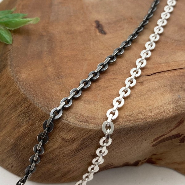 NEW Flat Oval Cable Chain Solid Sterling Silver // Silver or Antique Oxidized Patina Finish / Unisex Men & Women Bracelet or Necklace