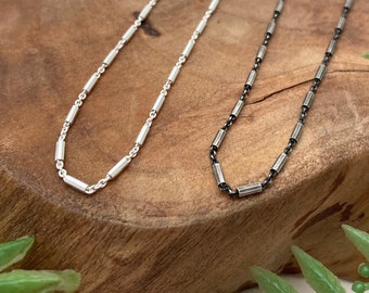 NEW Delicate Bar & Link 1.2mm Solid Sterling Silver Chain // Silver or Antiqued Oxidized Finish, Women's Bracelet, Anklet or Necklace