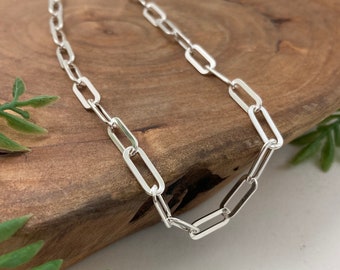 Flat Paperclip Chain - Solid .925 Sterling Silver - Silver, or Antique Oxidized Finish - Bracelet, Anklet or Necklace Custom Lengths