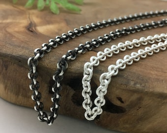 Heavy Solid Silver 3.2mm Cable Chain - Silver, Antique or Dark Patina Finish - 14, 16, 18, 20, 24, 28, 30 inch lengths