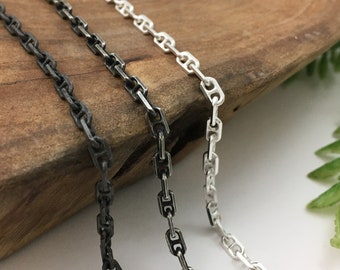 Beveled Anchor Chain in Solid Sterling Silver - Silver, Antique or Dark Patina Finish - 14, 16, 18, 20, 24, 28, 30 inch lengths