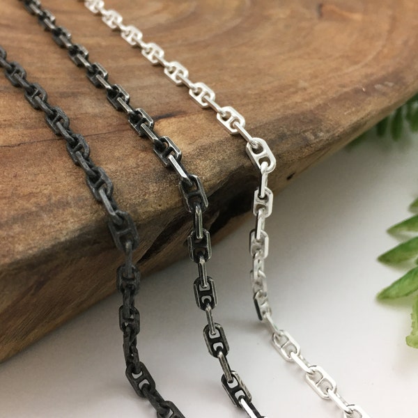 Beveled Anchor Chain in Solid Sterling Silver - Silver, Antique or Dark Patina Finish - 14, 16, 18, 20, 24, 28, 30 inch lengths