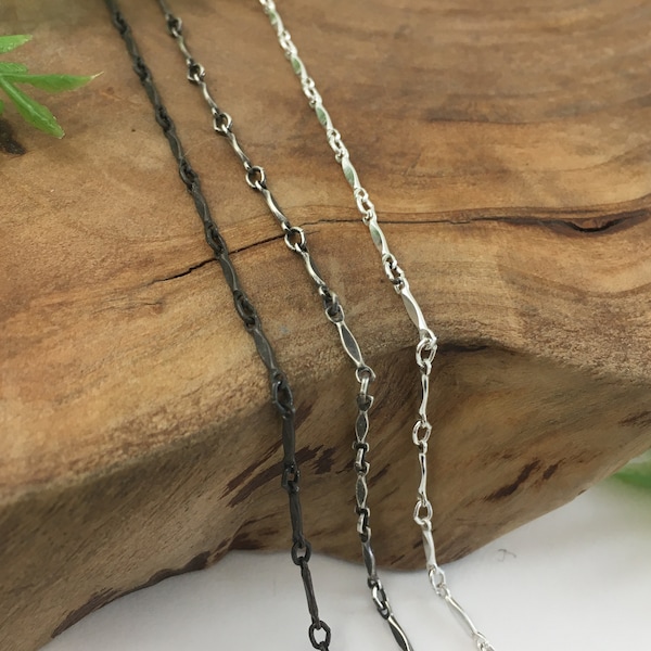 Dapped Bar & Link Sterling Silver Chain Necklace // Silver or Oxidized Antique, Bracelet or Anklet, Minimalist Fashion for Her and Him