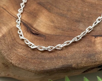 Cadena de eslabones infinitos de plata de ley: collar, pulsera, tobillera