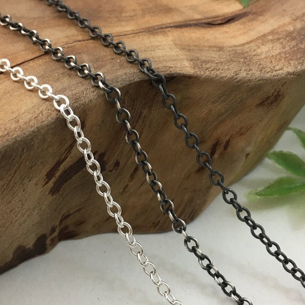 Solid Sterling Silver Cable Chain 2.4mm - Silver, Antique or Dark Patina Finish - Standard Everyday Silver Necklace